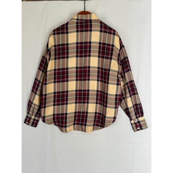 Vintage Classiques Entier 100% Silk Tan Burgundy Tartan Plaid Button Up Shirt XL - Picture 4 of 11